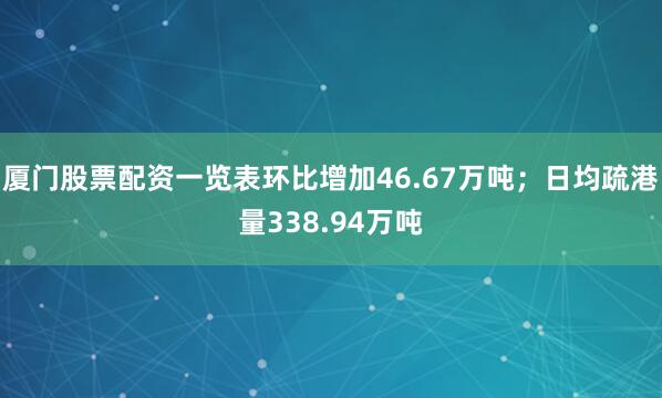 厦门股票配资一览表环比增加46.67万吨；日均疏港量338.94万吨